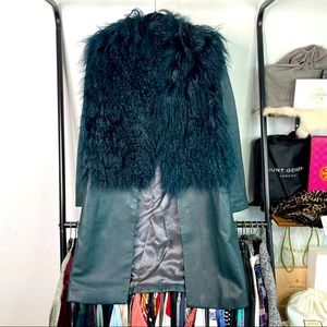 Longchamp Lambskin Leather Coat with Sheepskin Fur